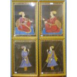 Indian School, set of four portraits, gouache on silk, 43 x 30cms, framed
