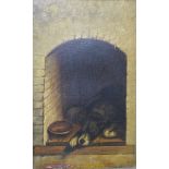 Manner of Emil Preuss (German), study of a sleeping dog in a doghouse, oil on canvas, 23 x 15cms,