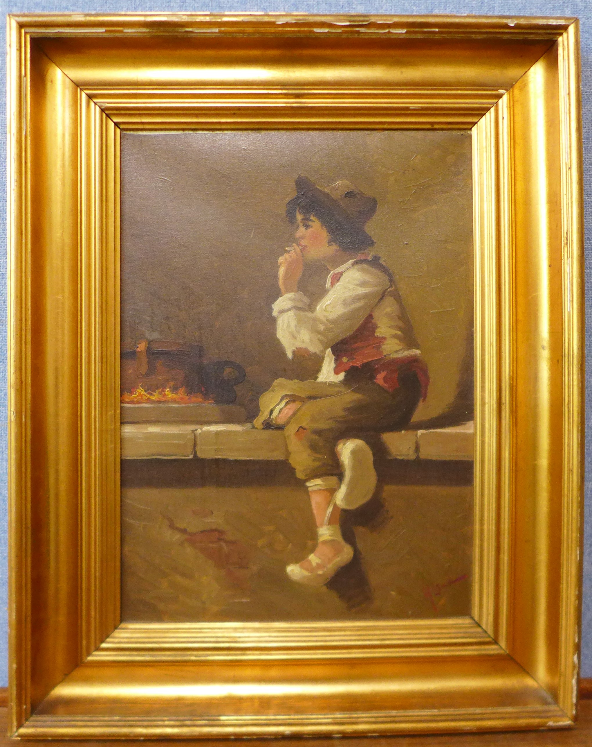 Hans Lund, portrait of a boy smoking, oil on canvas, 46 x 33cms, framed - Image 2 of 5