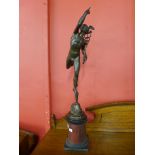 A 19th Century bronze figure of Mercury, on faux marble socle, 75cms h