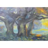 French Post Impressionist School, forest landscape, oil on canvas, indistinctly signed, 34 x