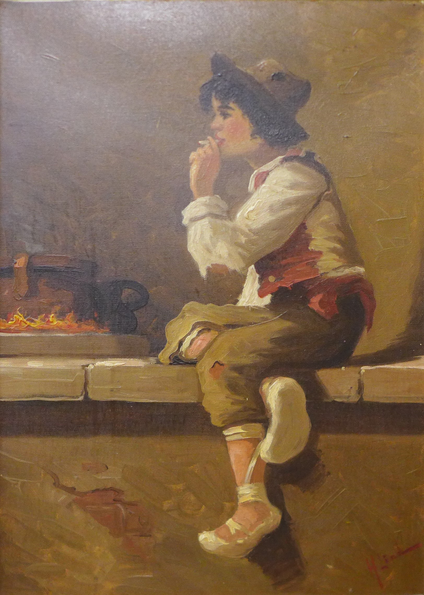 Hans Lund, portrait of a boy smoking, oil on canvas, 46 x 33cms, framed
