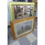 A farming landscape print and a gilt framed mirror