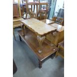 An oak coffee table and a walnut coffee table