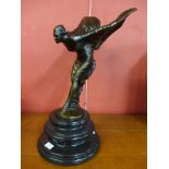 A large bronze Spirit of Ecstasy, on black marble plinth