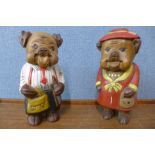 A pair of carved and hand painted figural pigs