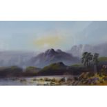 Frank Holmes, pair of Scottish Highland landscapes, gouache, 28 x 45cms, framed