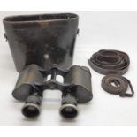 A pair of WWI Carl Zeiss Jena Telact 8x binoculars, with leather case and compass insert to lid