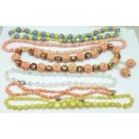 Four bead and two coral necklets