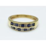 A 9ct gold, sapphire and diamond ring, 4.1g, T