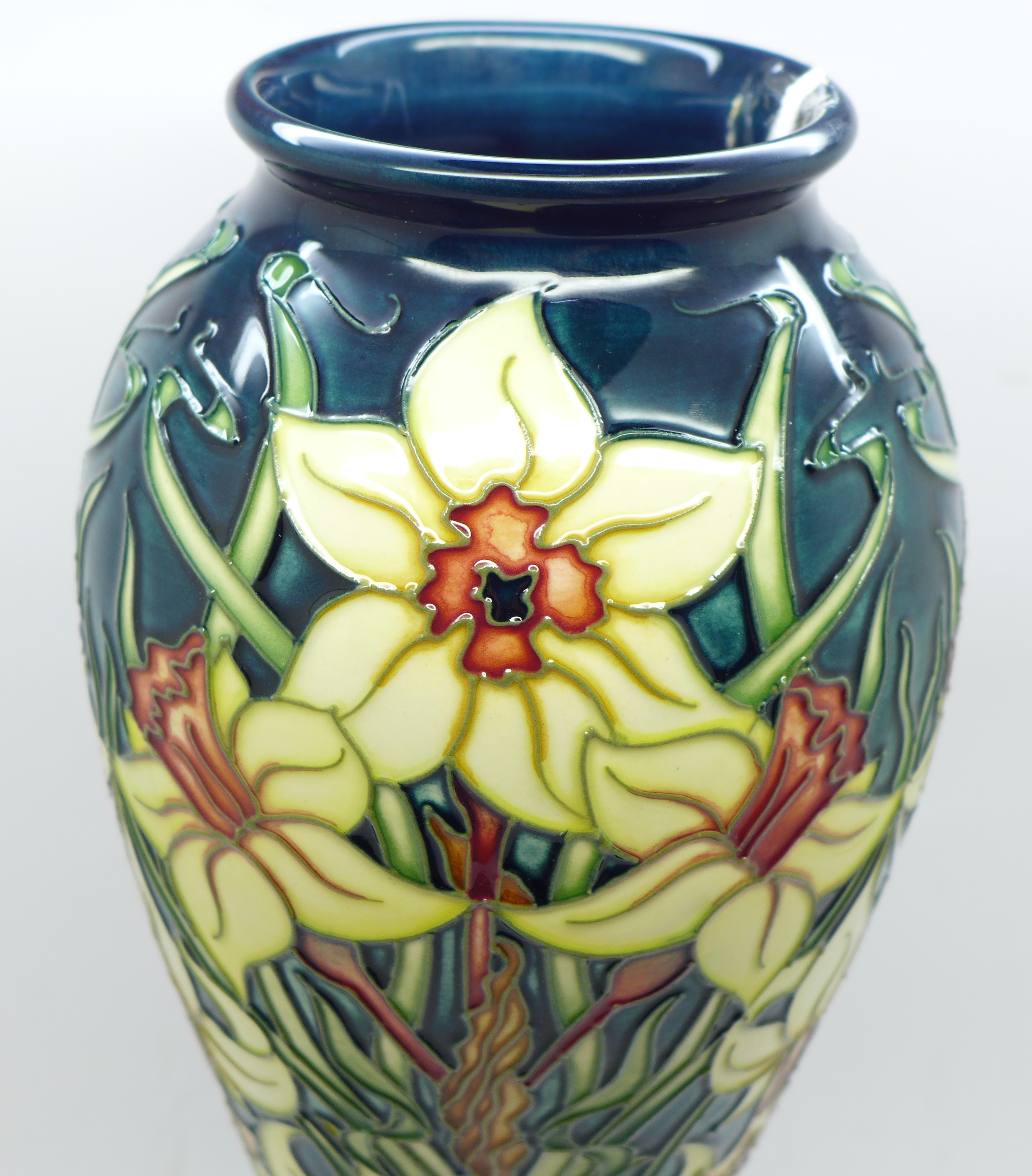 A Moorcroft Jonquilla vase, 18/200 designed by Rachel Bishop, signed on the base, 28cm, boxed - Image 3 of 4