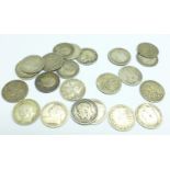 Assorted pre 1920 silver 3d coins, 32g