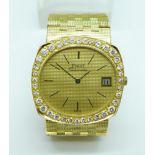 A lady's 18ct gold Piaget automatic wristwatch with later added diamond set bezel, gross weight 88.