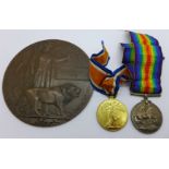 A pair of WWI medals to 6035 Pte. A. Dailey, R. Scots, with death plaque named Alexander DALY, (note