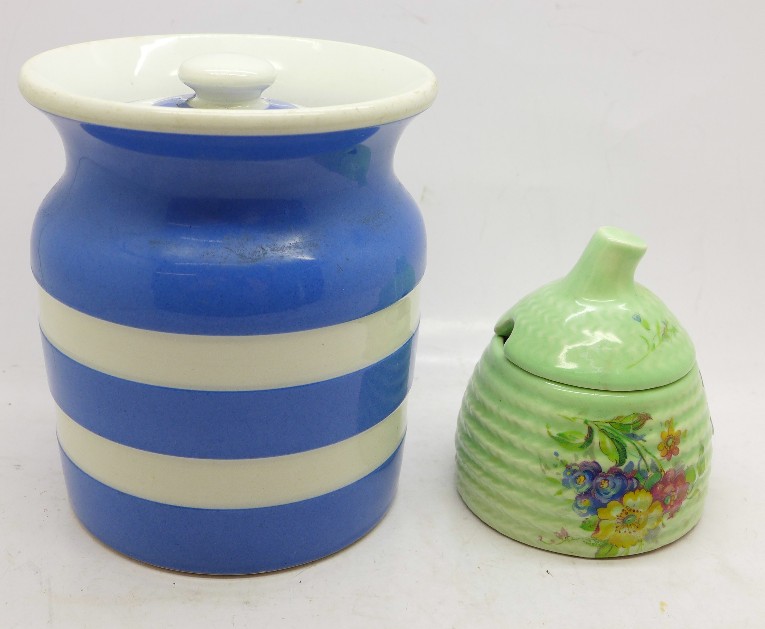 A Clarice Cliff preserve and a T.G. Green storage jar