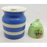 A Clarice Cliff preserve and a T.G. Green storage jar