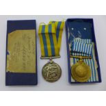 A Korea medal to 14468987 Pte. D.A. Cooper, Welch, with box, and a United Nations Korea medal
