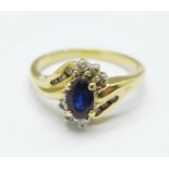A 14k gold, sapphire and diamond ring, 4g, P