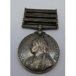 A Queen's South Africa medal with three bars, Relief of Ladysmith, Tugela Heights and Cape Colony,