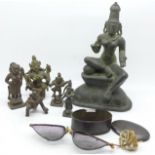Oriental items including a bronze deity and other figures