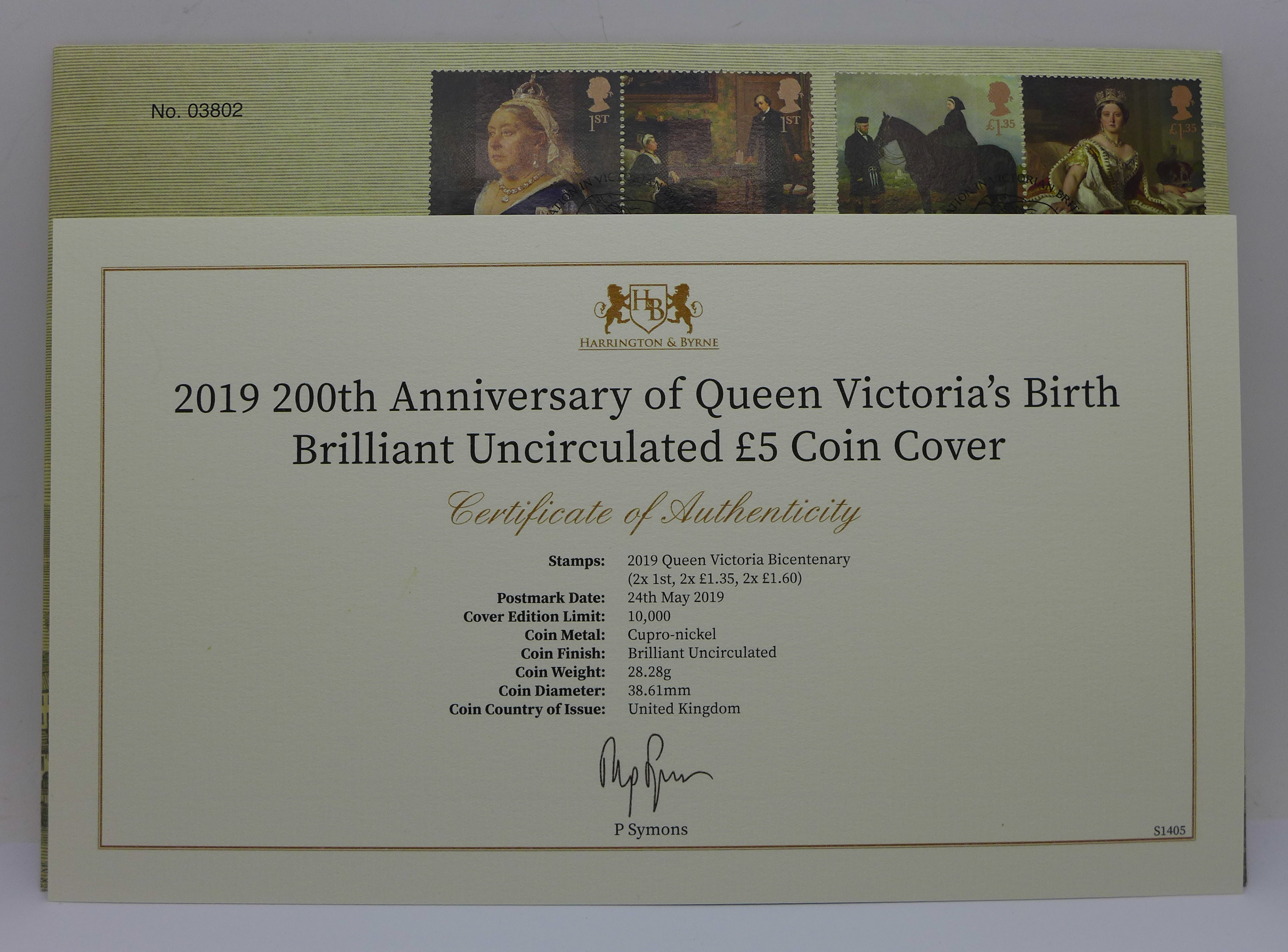 A 2019 200th Anniversary of Queen Victoria's birth, brilliant uncirculated £5 Coin Cover, with - Image 2 of 2