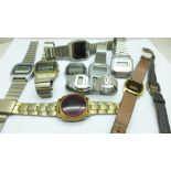 Lady's and gentleman's vintage digital wristwatches, (10), a/f