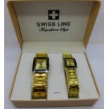 Swiss Line his and hers wristwatches, cased