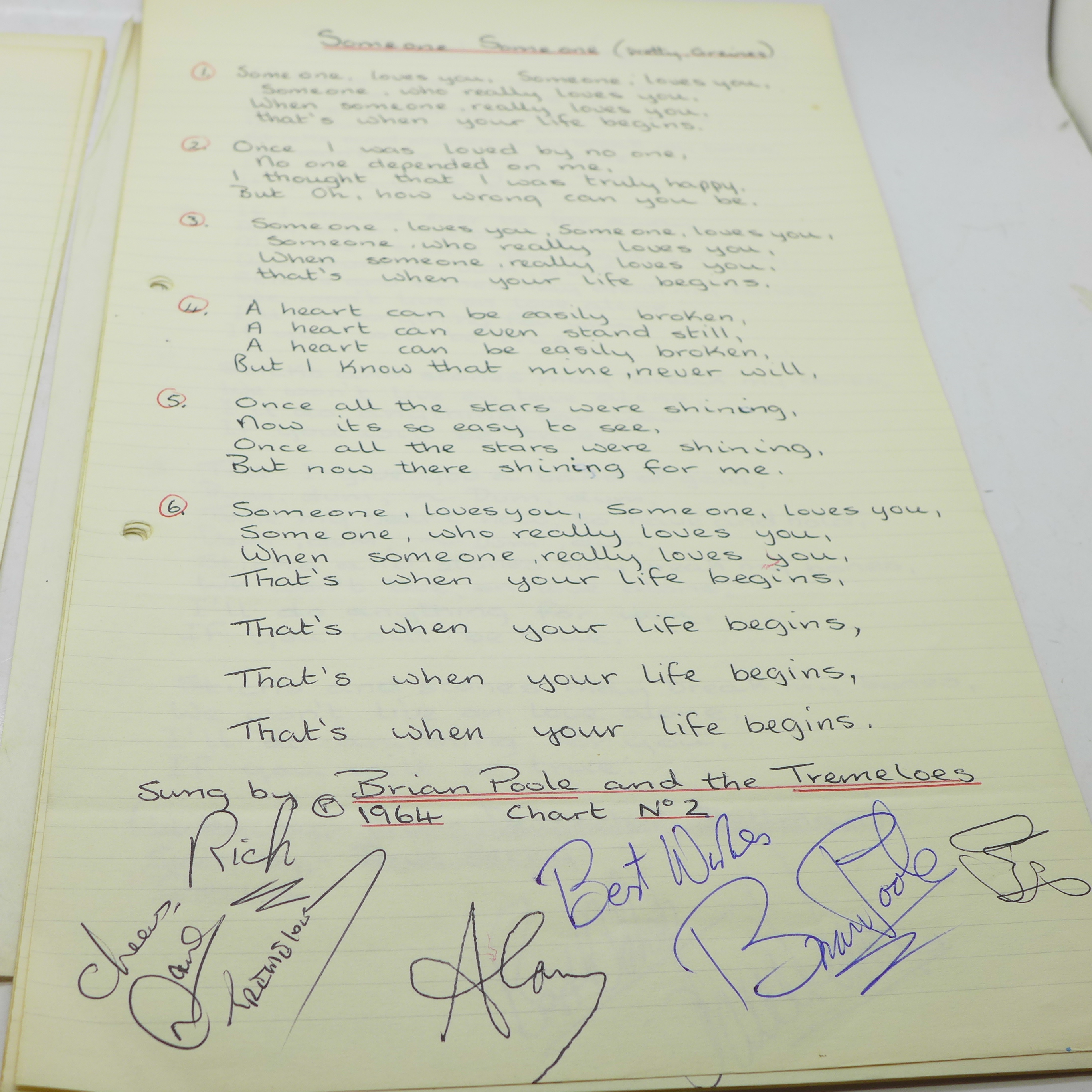 Pop music, 1960's autographs, Gerry and the Pacemakers, Dave Berry, Brian Poole and The Tremeloes, - Image 8 of 10