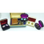 Eight pairs of cufflinks including rolled gold and Sonia Spencer, four tie clips, Lambournes and