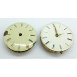 Two verge pocket watch movements, one marked Guildford & Kirby