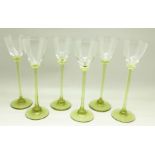 A set of six Austrian Secessionist liqueur glasses, circa 1900, probably Koloman Moser, flared bowls