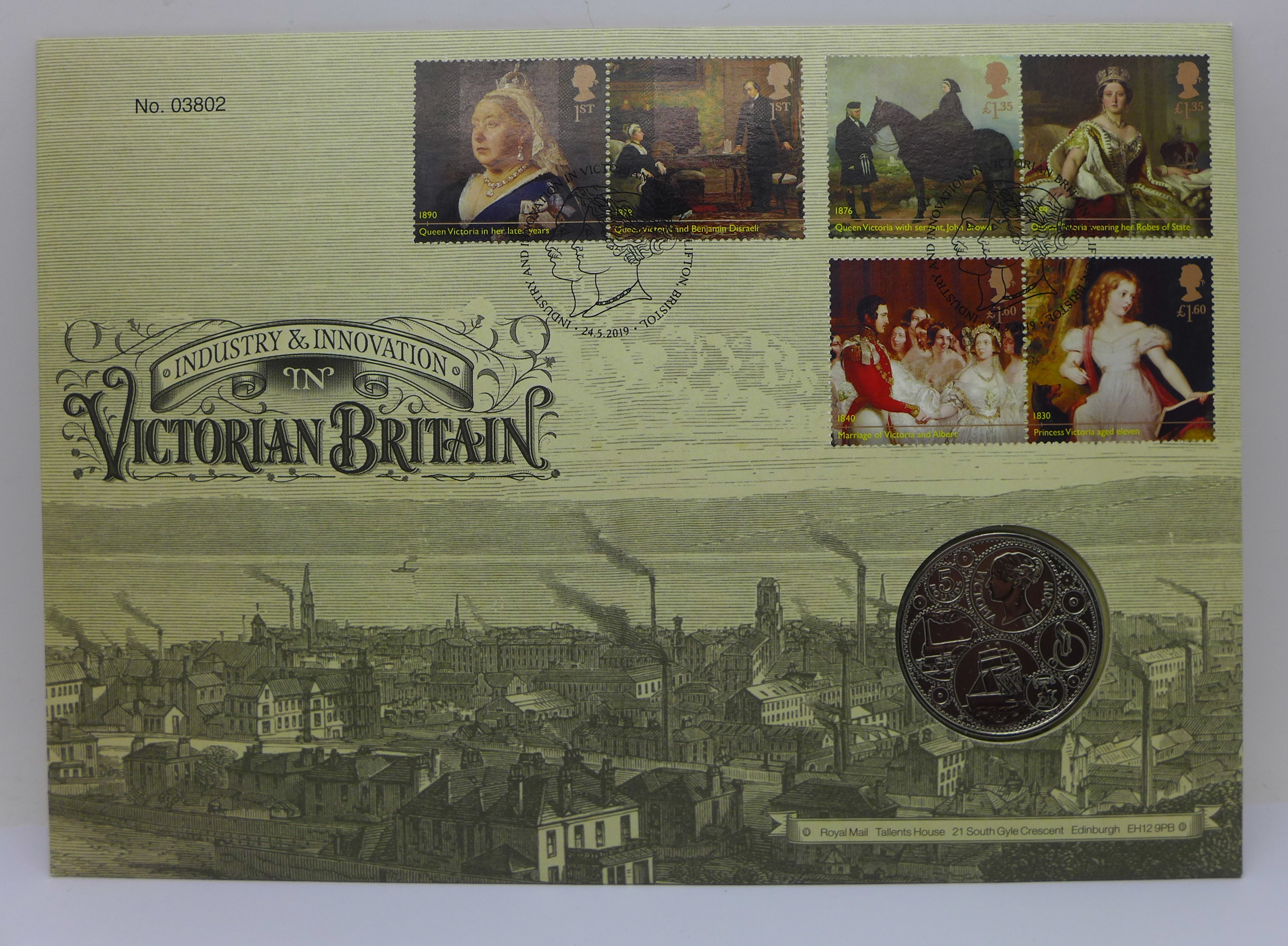 A 2019 200th Anniversary of Queen Victoria's birth, brilliant uncirculated £5 Coin Cover, with