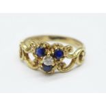 A 9ct gold, sapphire and diamond ring, 2.1g, J