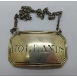 A George III silver bottle label, 'Hollands', Birmingham 1806, Joseph Willmore