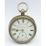 A 935 silver pocket watch, the dial marked Watts, Nottingham, a/f