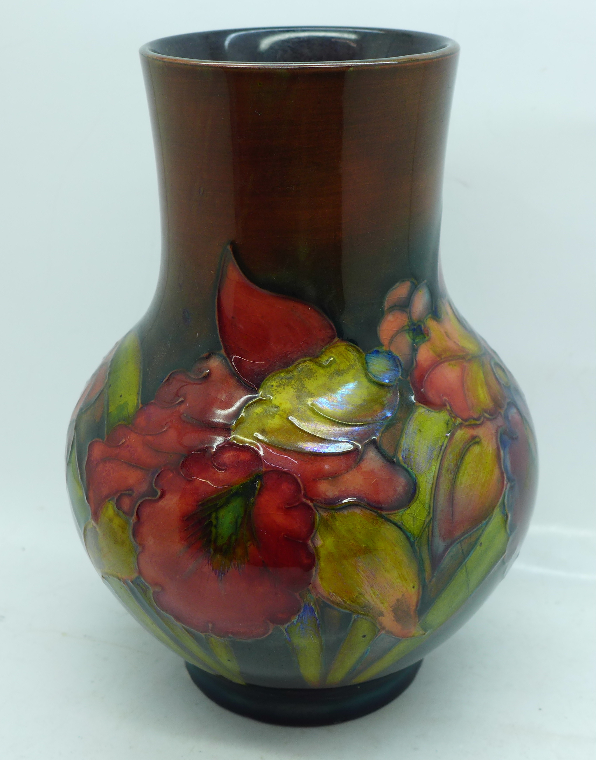 A William Moorcroft Orchid vase, 17.5cm, a/f (small 'nibble' to the base) - Image 2 of 4