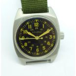 A U.S. Army wristwatch, the case back marked Navigation Hack Watch, Type A7
