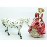 A Royal Doulton figure, Top O' The Hill and a Beswick horse, horse a/f