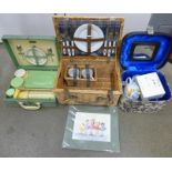 A Brexton picnic set for two, one other picnic basket, The Ballet Class picture and teaware