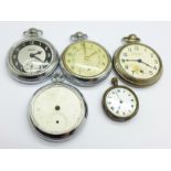 Four pocket watches and a fob watch, a/f