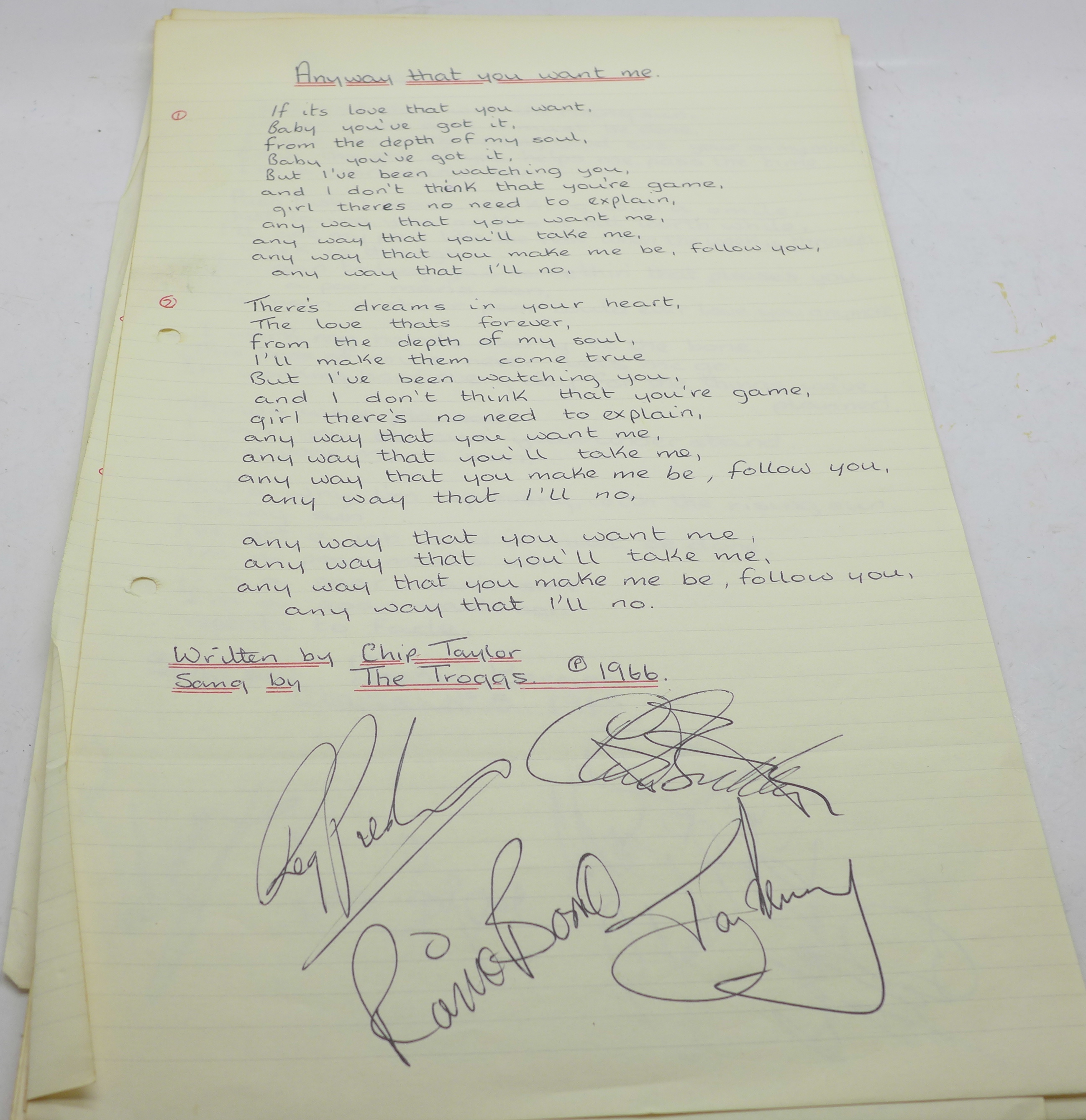 Pop music, 1960's autographs, Gerry and the Pacemakers, Dave Berry, Brian Poole and The Tremeloes,