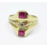 An 18ct gold, ruby and diamond ring, 8.3g, V