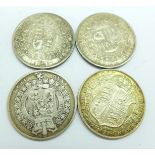 Four half crowns, 1823, two 1887 and 1923