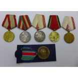 Five Russian medals and a UN medal