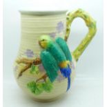 A Clarice Cliff Budgerigar vase, 22cm, a/f (hairline crack in rim)