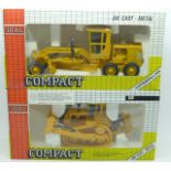 Two Joal Compact Caterpillar die-cast vehicles, chain tractor and leveller, boxed