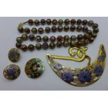 A cloisonne necklace and enamelled jewellery