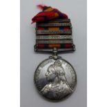 A Queen's South Africa medal with five bars, Relief of Ladysmith, Tugela Heights, Transvaal,