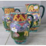 A set of three graduated jugs, one a/f