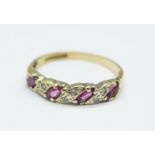 A 9ct gold, ruby and diamond ring, 1.8g, M